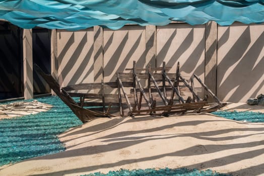 Reconstruction of shipwrecked Dhow underwater in the Al Shindagha district and museum in Bur Dubai