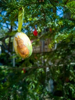 Easter Eggs on the trees. Traditional bulgarian national decoration for Easter. Bulgaria, Nesebar,