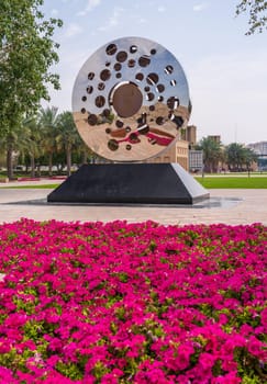 Dubai, UAE - 31 March 2023: Sculpture by Mattar bin Lahej outside the Al Shindagha district and museum in Bur Dubai