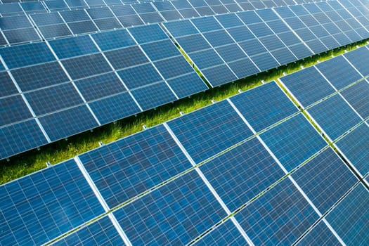 Solar panels in the green field for generation of green energy safety for environmental