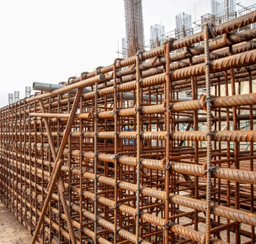 An oil and gas engineering and industrial construction. Formwork and concrete pouring