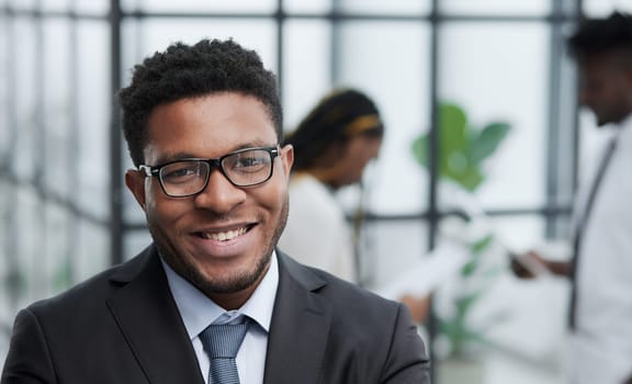Handsome mature black male intellectual closeup portrait