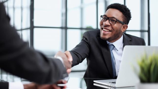 Employer, boss hiring candidate after successful job interview.