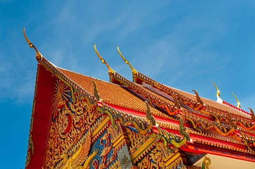Architectural detail of the buddhist temple of Wat mongkol nimit, Phuket town, Thailand