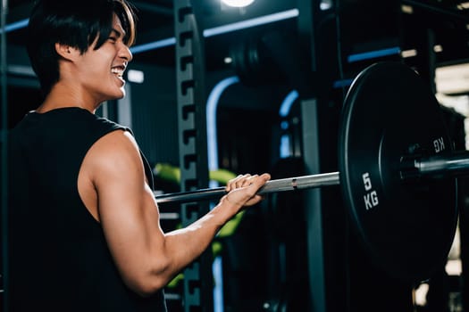 A determined bodybuilder lifting heavy barbells in the gym, showcasing his strength and dedication to training for a powerful physique. power lifting training concept