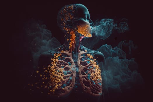 Oncology. Cancer cells. Chemotherapy. treatment for malignant in a human body caused by carcinogens and genetics with a cancerous cell as an immunotherapy symbol and medical therapy.