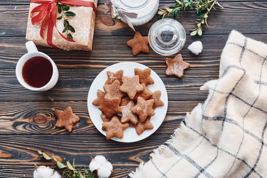 Sweet cookies. Christmas background with holiday decoration.