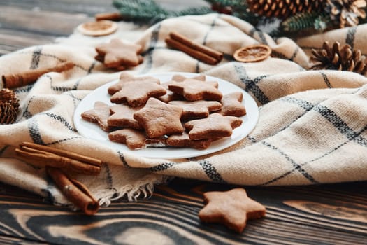 Sweet cookies. Christmas background with holiday decoration.