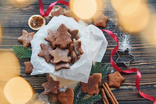 Sweets and cookies. Christmas background with holiday decoration.