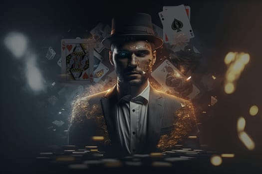 Golden Poker. Texas club poker, online casinos, playing cards, nightlife. Vegas Gambling industry, Casino market, virtual poker, chips, tokens dices tournament luxury deluxe.