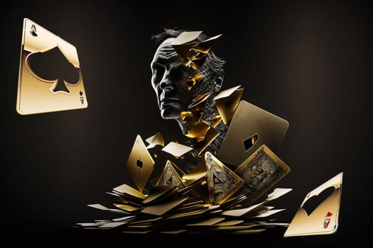 Golden Poker. Texas club poker, online casinos, playing cards, nightlife. Vegas Gambling industry, Casino market, virtual poker, chips, tokens dices tournament luxury deluxe.
