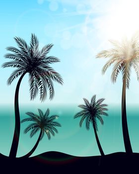 Beautifil Palm Tree Leaf Silhouette Background Vector Illustration EPS10