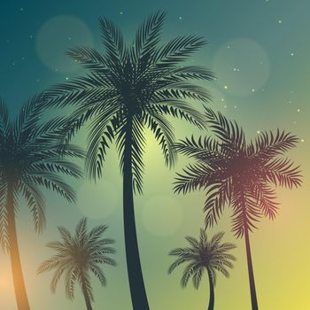 Beautifil Palm Tree Leaf Silhouette Background Vector Illustration EPS10