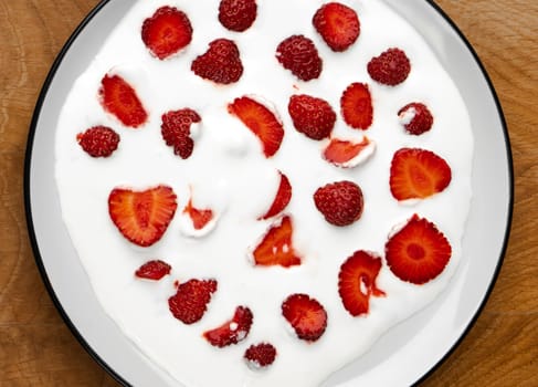 Strawberries in sour cream ripe strawberries