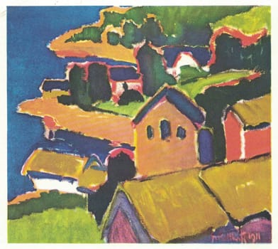CARL SCHMIDT-ROTTLUFF: COUNTRYSIDE, 1911. Countryside at Lofthus. Oil by Karl Schmidt-Rottluff. Karl Schmidt-Rottluff (Karl Schmidt until 1905; 1 December 1884 – 10 August 1976) was a German expressionist painter and printmaker; he was one of the four founders of the artist group Die Brücke.