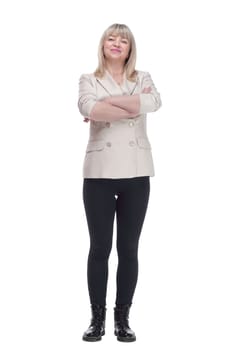 in full growth. confident woman in casual clothes. isolated on a white background.