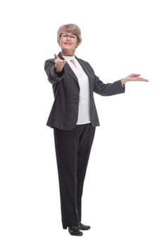 Senior businesswoman wearing black suit and glasses posing with crossed arms and looking at camera