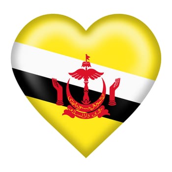 A Brunei flag heart button isolated on white with clipping path 3d illustration