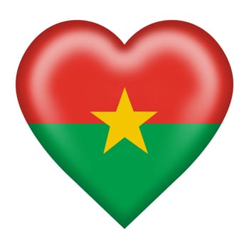 A Burkina flag heart button isolated on white with clipping path 3d illustration