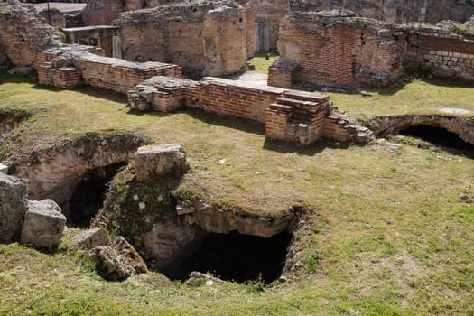 The ruins of Roman baths in the center of Varna, Bulgaria.