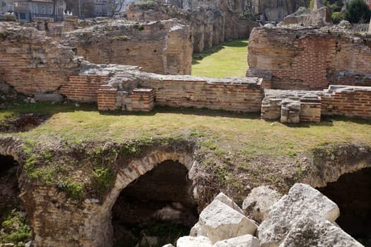 The ruins of Roman baths in the center of Varna, Bulgaria.