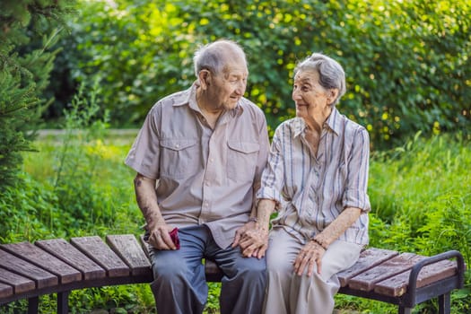 Elderly couple in love. Senior husband and wife holding hands and bonding with true emotions.