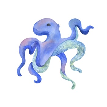Watercolor illustration Octopus isolated on white. Ocean animal clipart