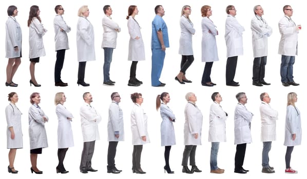 group of doctors in profile isolated on white background