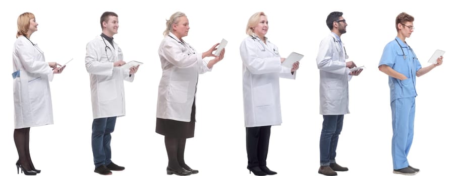 group of doctors with clipboard isolated on white background