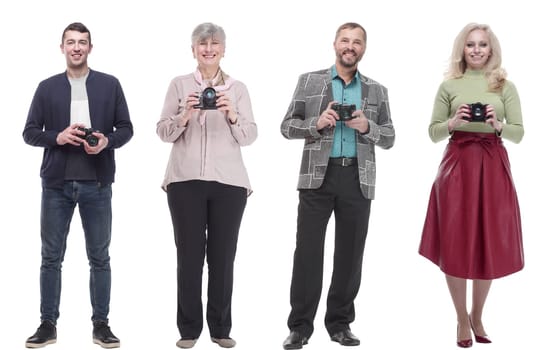 collage of professional photographers in full length isolated on white background