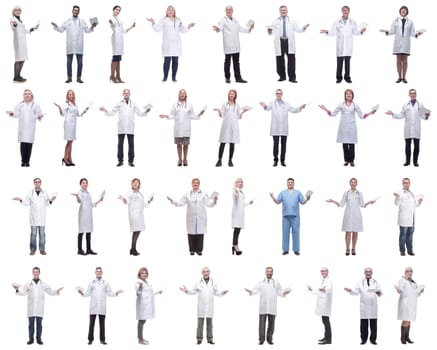 group of doctors with clipboard isolated on white background