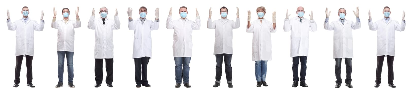 group of doctors in mask isolated on white background