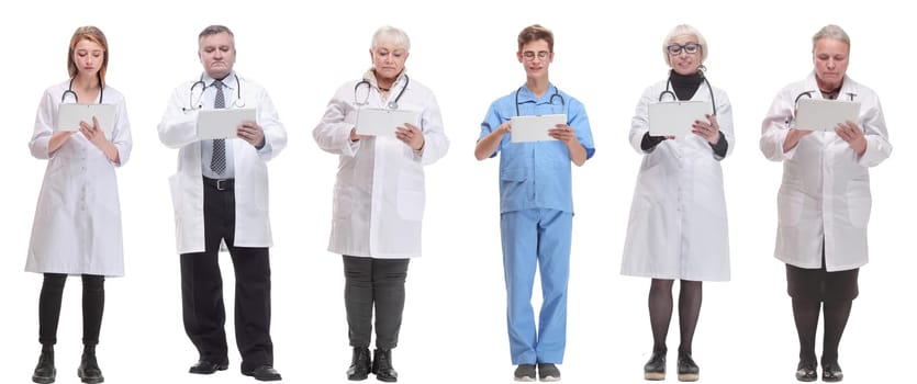 group of doctors with clipboard isolated on white background