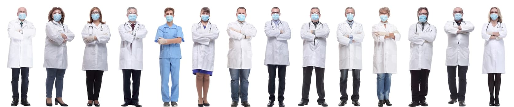 group of doctors in mask isolated on white background