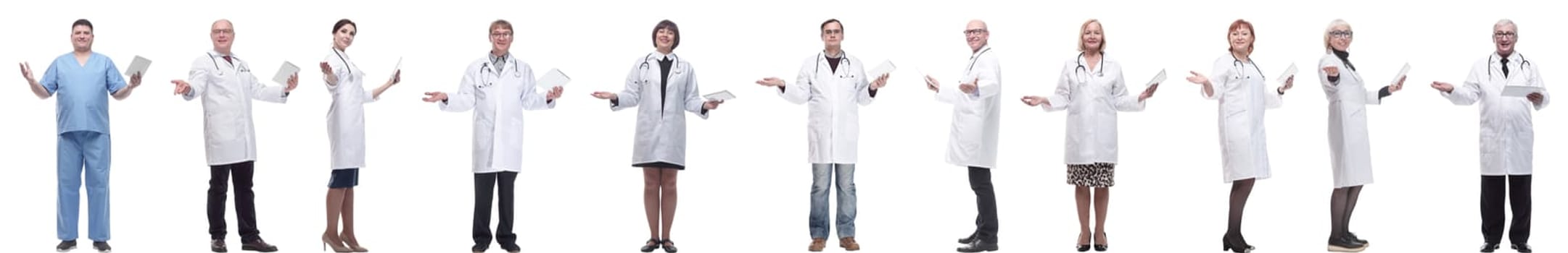 group of doctors with clipboard isolated on white background