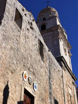 Low angle view of the facade of the cathedra dedicate to Saint Mary of the Assumption,Vieste, Italy.