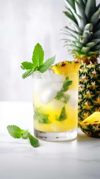 Pineapple cocktail. Summer refreshing tropical drink. Generative AI.