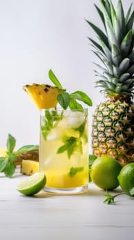 Pineapple cocktail. Summer refreshing tropical drink. Generative AI.