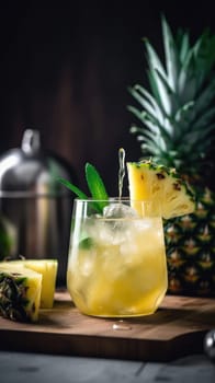 Pineapple cocktail. Summer refreshing tropical drink. Generative AI.