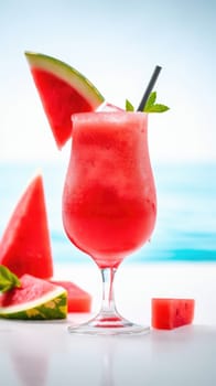 Fresh watermelon cocktails with slices of watermelon. Generative AI.