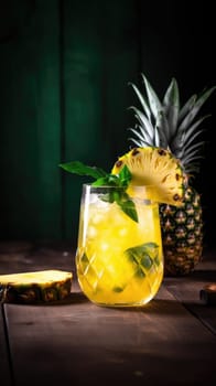 Pineapple cocktail. Summer refreshing tropical drink. Generative AI.