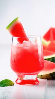 Fresh watermelon cocktails with slices of watermelon. Generative AI.