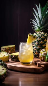 Pineapple cocktail. Summer refreshing tropical drink. Generative AI.