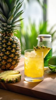 Pineapple cocktail. Summer refreshing tropical drink. Generative AI.