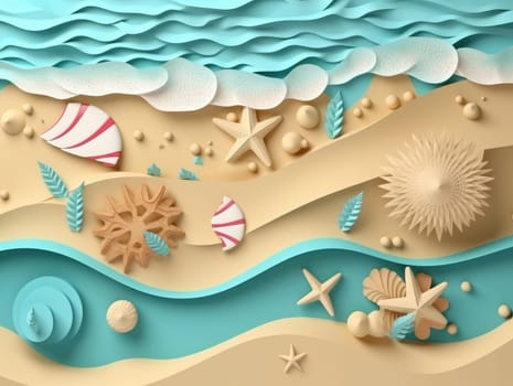 Top view of beach and sea background. Generative AI.