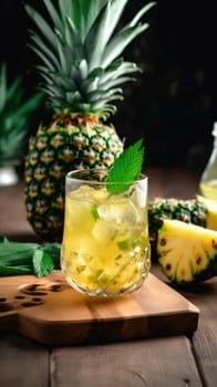 Pineapple cocktail. Summer refreshing tropical drink. Generative AI.