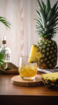 Pineapple cocktail. Summer refreshing tropical drink. Generative AI.