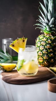 Pineapple cocktail. Summer refreshing tropical drink. Generative AI.