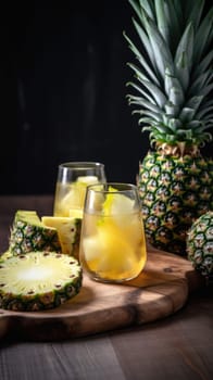 Pineapple cocktail. Summer refreshing tropical drink. Generative AI.