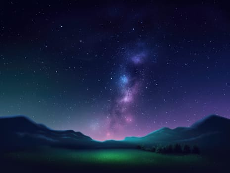 Night sky stars milky way blue purple sky in starry night over mountains. Generative AI.